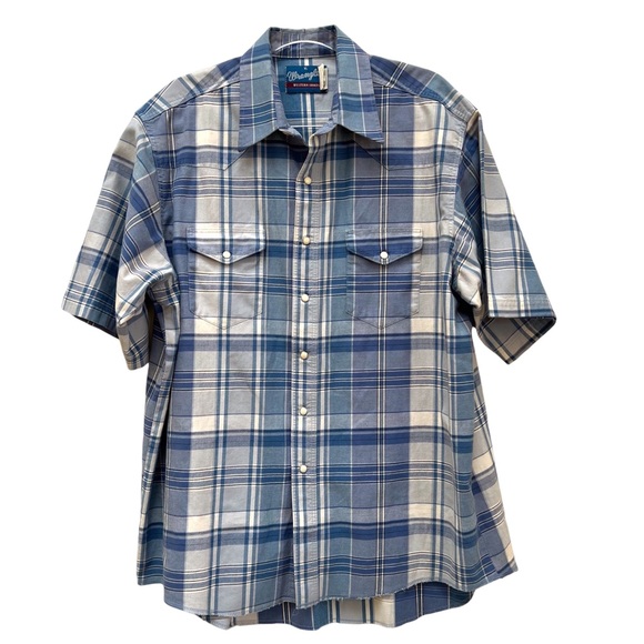Wrangler Plaid Western Pearl Snap Shirt Boho Cowboy Grunge Rodeo Rockabilly - Picture 1 of 9